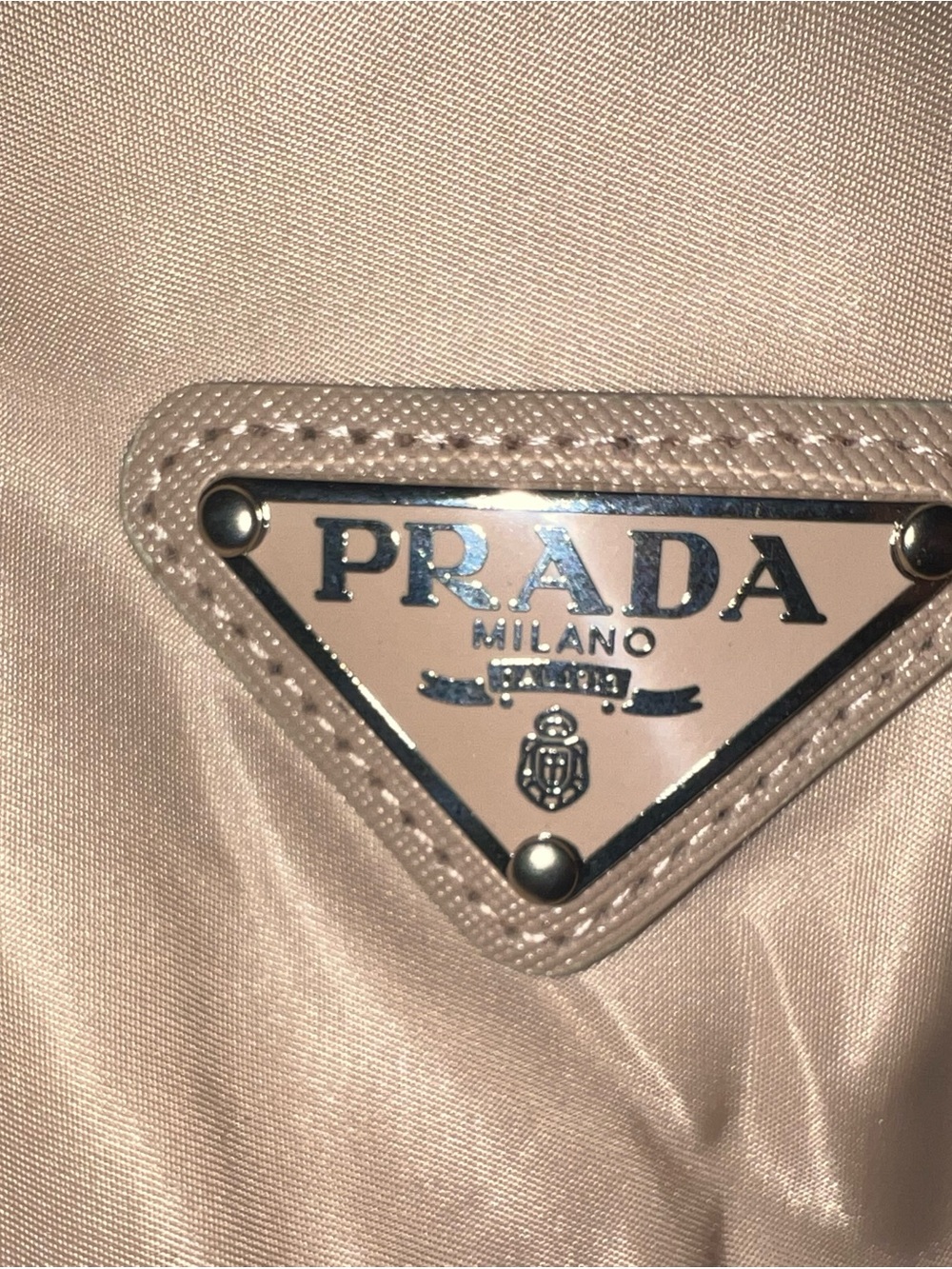 Prada Nude-Tone Nylon Bucket Hat with Triangle Logo - Picture 2 of 5